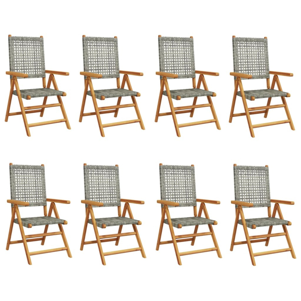 Vidaxl (Grey, 8 Pcs) Reclining Garden Chairs Outdoor Chair Armchair Poly Rattan & Solid Wood