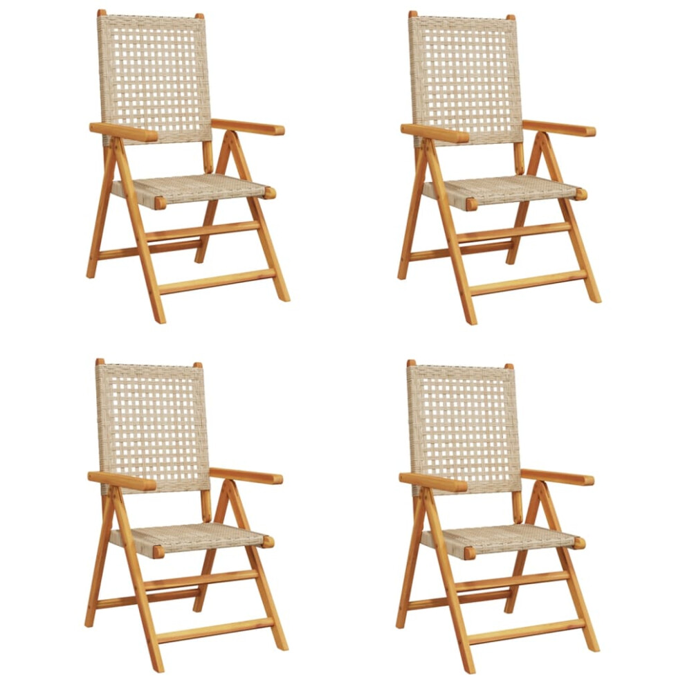 Vidaxl (Beige, 4 Pcs) Reclining Garden Chairs Outdoor Chair Armchair Poly Rattan & Solid Wood
