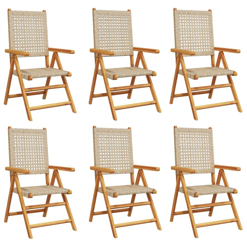 (beige, 6 pcs) vidaXL Reclining Garden Chairs Outdoor Chair Armchair Poly Rattan & Solid Wood