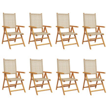(beige, 8 pcs) vidaXL Reclining Garden Chairs Outdoor Chair Armchair Poly Rattan & Solid Wood