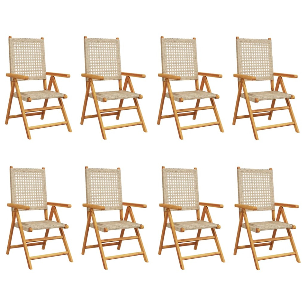 (beige, 8 pcs) vidaXL Reclining Garden Chairs Outdoor Chair Armchair Poly Rattan & Solid Wood