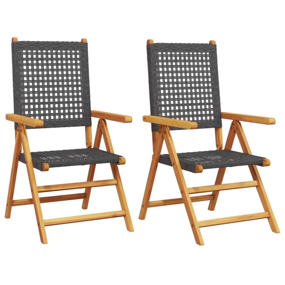 (black, 2 pcs) vidaXL Reclining Garden Chairs Outdoor Chair Armchair Poly Rattan & Solid Wood