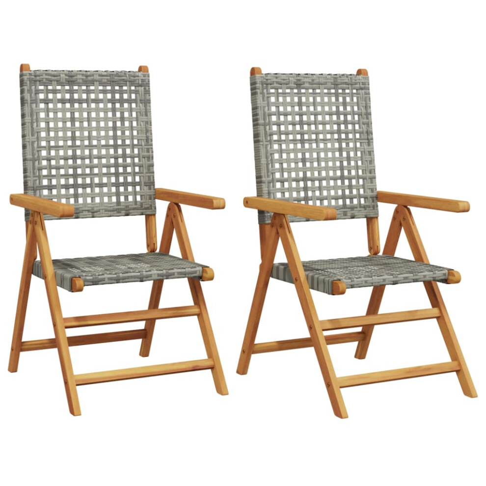 Vidaxl (, 2 Pcs) Reclining Garden Chairs Outdoor Chair Armchair Poly Rattan & Solid Wood Grey