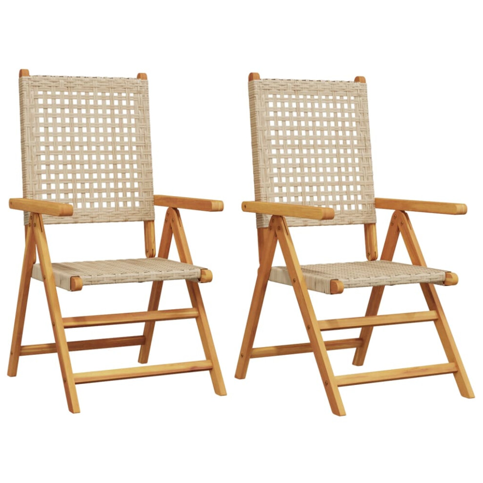 (beige, 2 pcs) vidaXL Reclining Garden Chairs Outdoor Chair Armchair Poly Rattan & Solid Wood