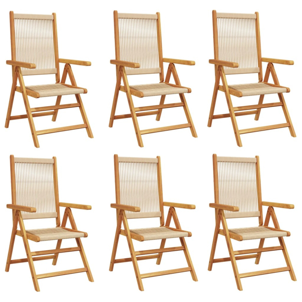 Vidaxl (Beige, 6 Pcs) Reclining Garden Chairs Outdoor Chairs Patio Armchair Solid Wood Acacia