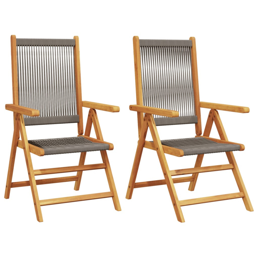 Vidaxl (Grey, 2 Pcs) Reclining Garden Chairs Outdoor Chairs Patio Armchair Solid Wood Acacia