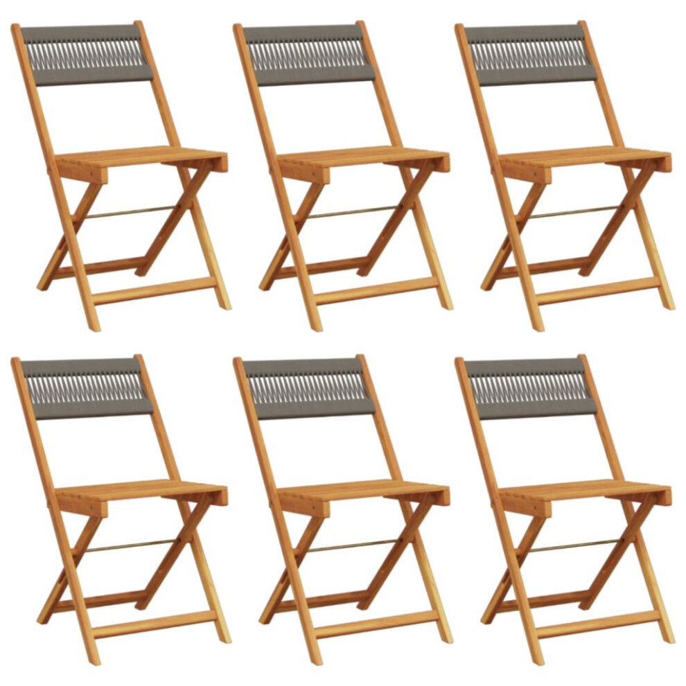 Vidaxl (Grey, 6 Pcs) Bistro Chairs Outdoor Dining Chair Solid Wood Acacia And Polypropylene