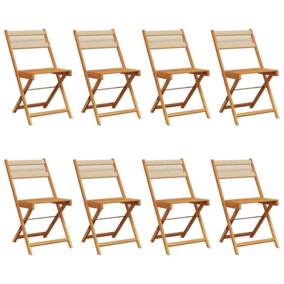 Vidaxl (Beige, 8 Pcs) Bistro Chairs Outdoor Dining Chair Solid Wood Acacia And Polypropylene