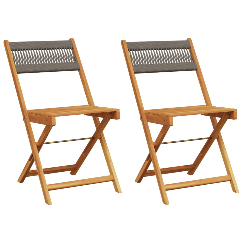 Vidaxl (Grey, 2 Pcs) Bistro Chairs Outdoor Dining Chair Solid Wood Acacia And Polypropylene