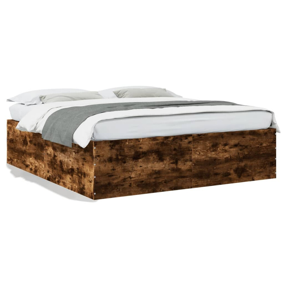 (smoked oak, 200 x 200 cm/ 45 cm) vidaXL Bed Frame Bedroom Bed Base Bedstead White 120x200 cm Engineered Wood