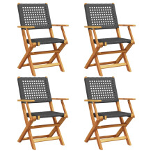 (black, 4 pcs) vidaXL Garden Chairs Outdoor Dining Chair Solid Wood Acacia and Poly Rattan