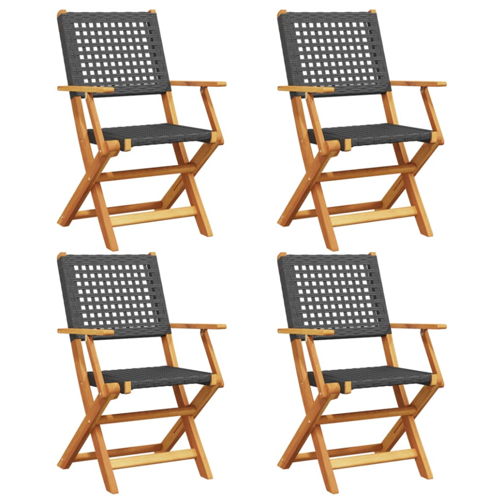 Vidaxl (Black, 4 Pcs) Garden Chairs Outdoor Dining Chair Solid Wood Acacia And Poly Rattan