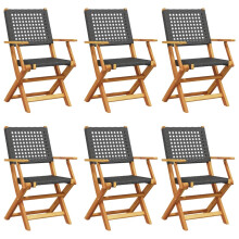 (black, 6 pcs) vidaXL Garden Chairs Outdoor Dining Chair Solid Wood Acacia and Poly Rattan