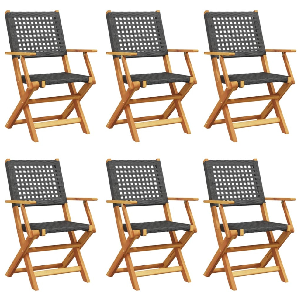 Vidaxl (Black, 6 Pcs) Garden Chairs Outdoor Dining Chair Solid Wood Acacia And Poly Rattan