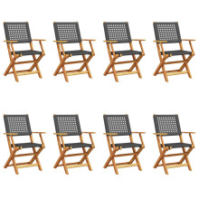 (black, 8 pcs) vidaXL Garden Chairs Outdoor Dining Chair Solid Wood Acacia and Poly Rattan
