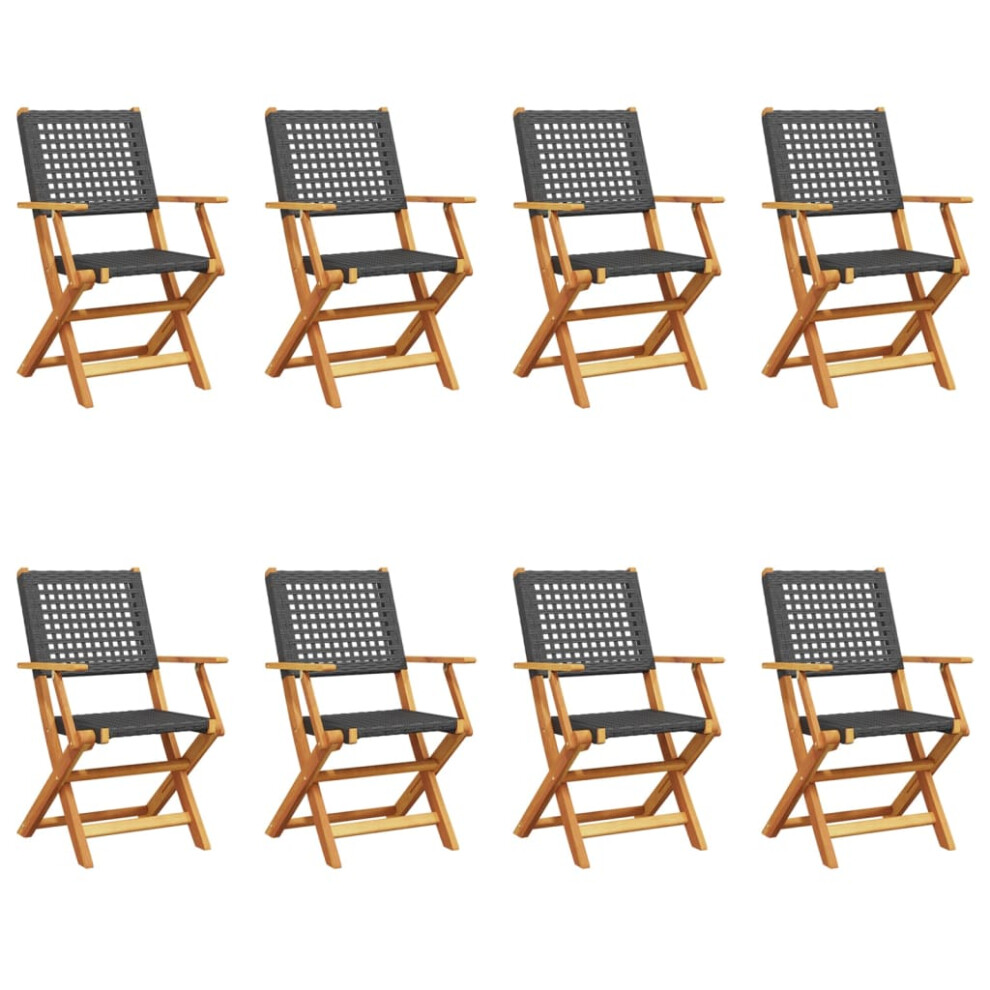 (black, 8 pcs) vidaXL Garden Chairs Outdoor Dining Chair Solid Wood Acacia and Poly Rattan