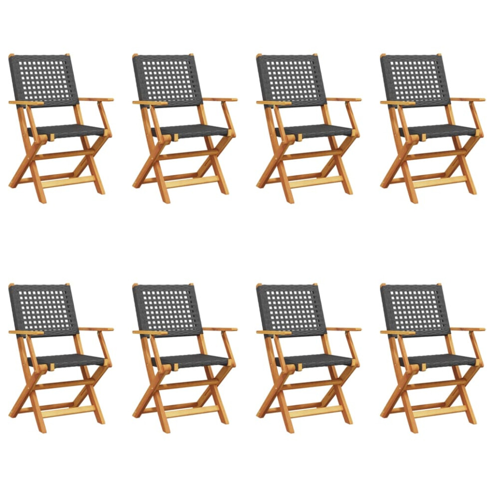 Vidaxl (Black, 8 Pcs) Garden Chairs Outdoor Dining Chair Solid Wood Acacia And Poly Rattan