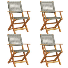 (grey, 4 pcs) vidaXL Garden Chairs Outdoor Dining Chair Solid Wood Acacia and Poly Rattan