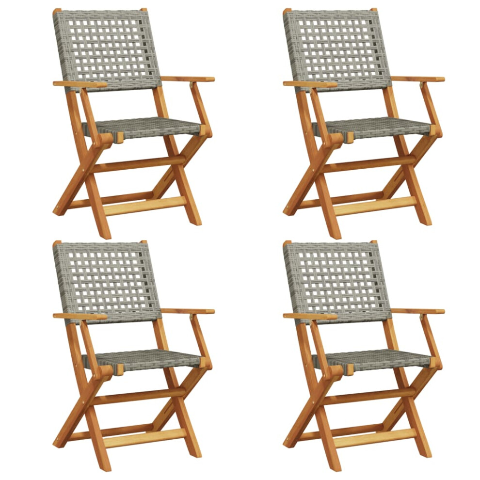 Vidaxl (Grey, 4 Pcs) Garden Chairs Outdoor Dining Chair Solid Wood Acacia And Poly Rattan