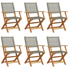 (grey, 6 pcs) vidaXL Garden Chairs Outdoor Dining Chair Solid Wood Acacia and Poly Rattan