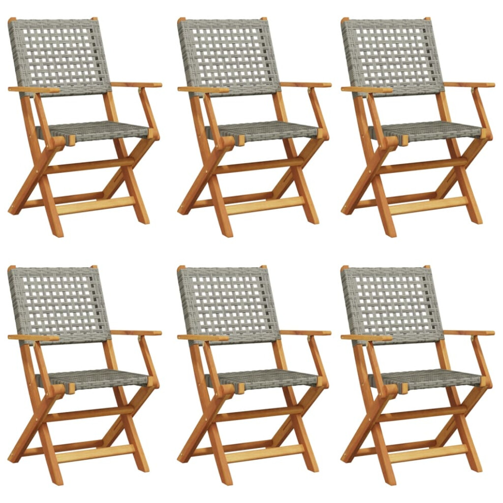 Vidaxl (Grey, 6 Pcs) Garden Chairs Outdoor Dining Chair Solid Wood Acacia And Poly Rattan