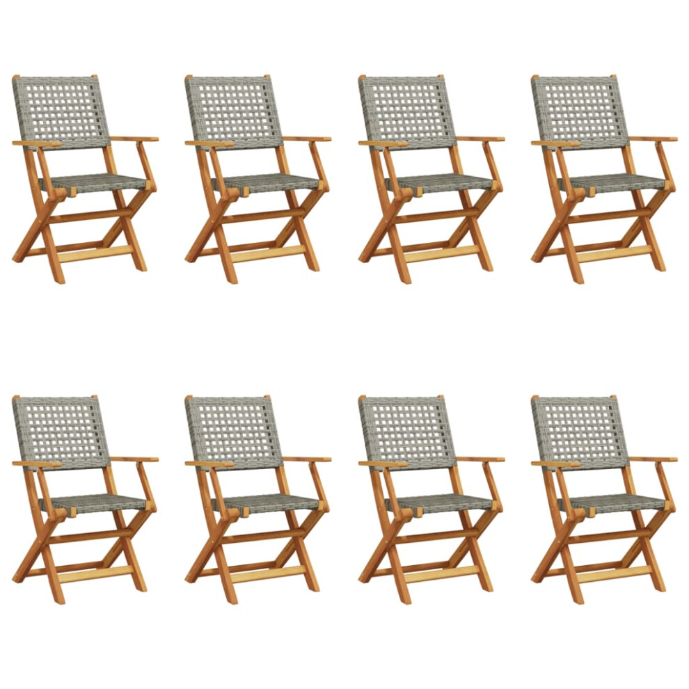 Vidaxl (Grey, 8 Pcs) Garden Chairs Outdoor Dining Chair Solid Wood Acacia And Poly Rattan