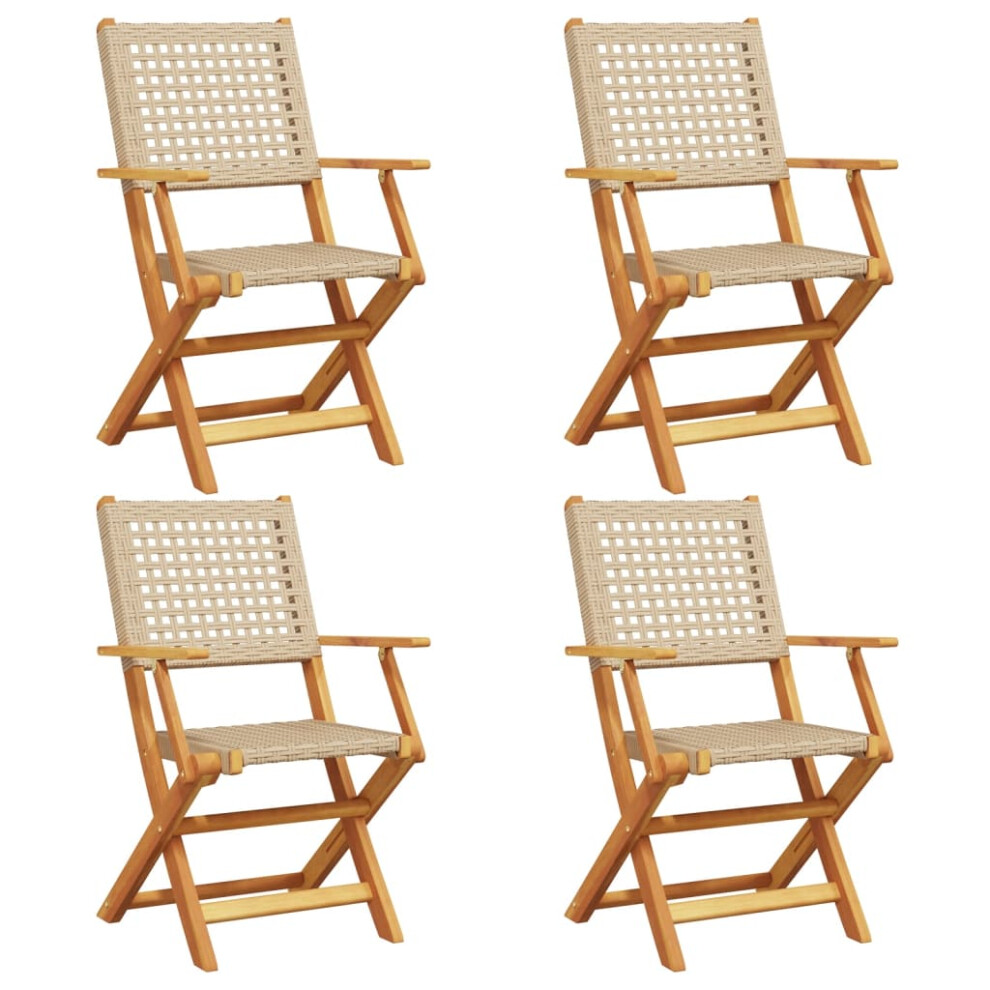 (beige, 4 pcs) vidaXL Garden Chairs Outdoor Dining Chair Solid Wood Acacia and Poly Rattan