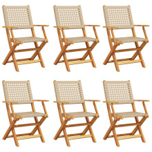 (beige, 6 pcs) vidaXL Garden Chairs Outdoor Dining Chair Solid Wood Acacia and Poly Rattan