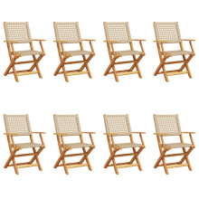 (beige, 8 pcs) vidaXL Garden Chairs Outdoor Dining Chair Solid Wood Acacia and Poly Rattan