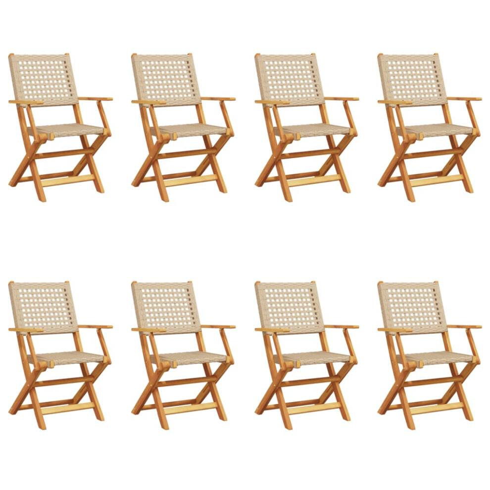 (beige, 8 pcs) vidaXL Garden Chairs Outdoor Dining Chair Solid Wood Acacia and Poly Rattan