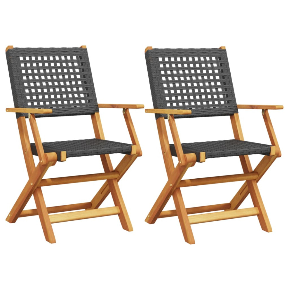 Vidaxl (Black, 2 Pcs) Garden Chairs Outdoor Dining Chair Solid Wood Acacia And Poly Rattan