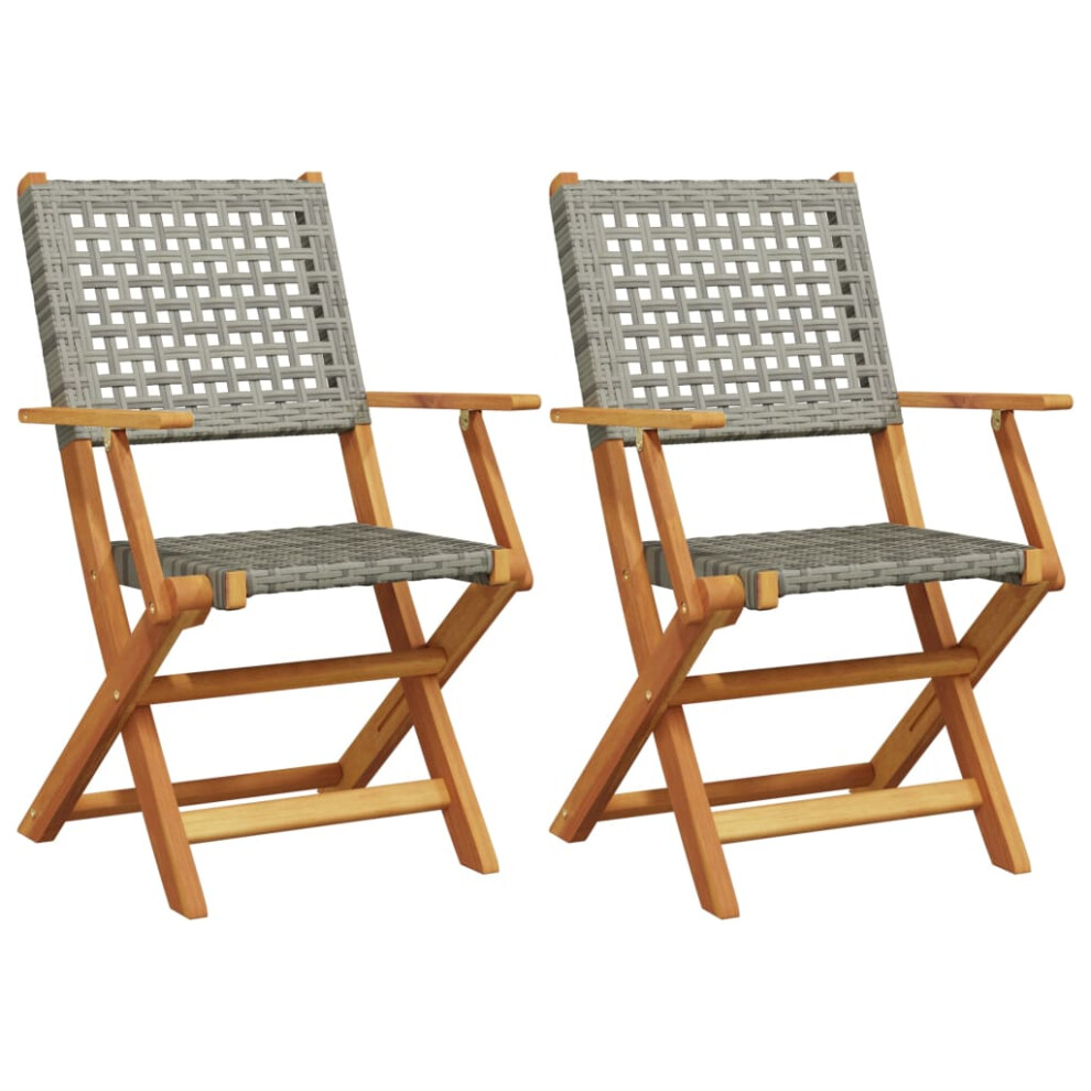 Vidaxl (Grey, 2 Pcs) Garden Chairs Outdoor Dining Chair Solid Wood Acacia And Poly Rattan