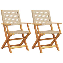 (beige, 2 pcs) vidaXL Garden Chairs Outdoor Dining Chair Solid Wood Acacia and Poly Rattan
