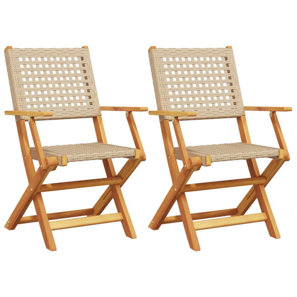 (beige, 2 pcs) vidaXL Garden Chairs Outdoor Dining Chair Solid Wood Acacia and Poly Rattan