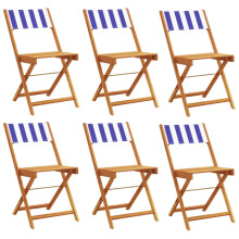 (blue and white, 6 pcs) vidaXL Bistro Chairs Outdoor Chair Dining Chair Solid Wood Acacia and Fabric