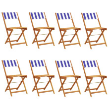 (blue and white, 8 pcs) vidaXL Bistro Chairs Outdoor Chair Dining Chair Solid Wood Acacia and Fabric