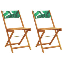 (leaf pattern, 2 pcs) vidaXL Bistro Chairs Outdoor Chair Dining Chair Solid Wood Acacia and Fabric