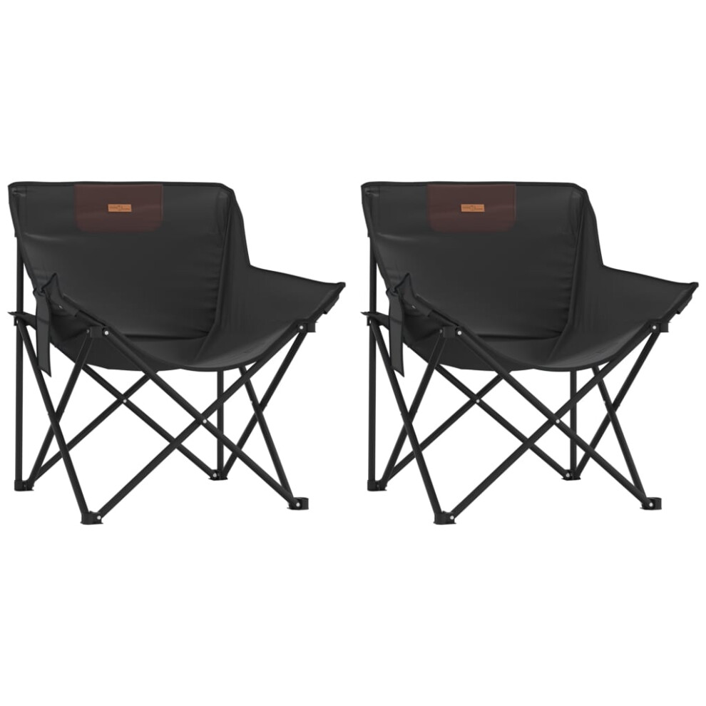 (black) vidaXL Camping Chairs with Pocket Foldable Chair Outdoor Folding Chair 2 pcs