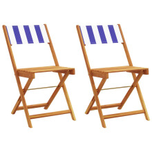 (blue and white, 2 pcs) vidaXL Bistro Chairs Outdoor Chair Dining Chair Solid Wood Acacia and Fabric