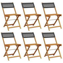 (black, 6 pcs) vidaXL Bistro Chairs Outdoor Dining Chair Solid Wood Acacia and Poly Rattan