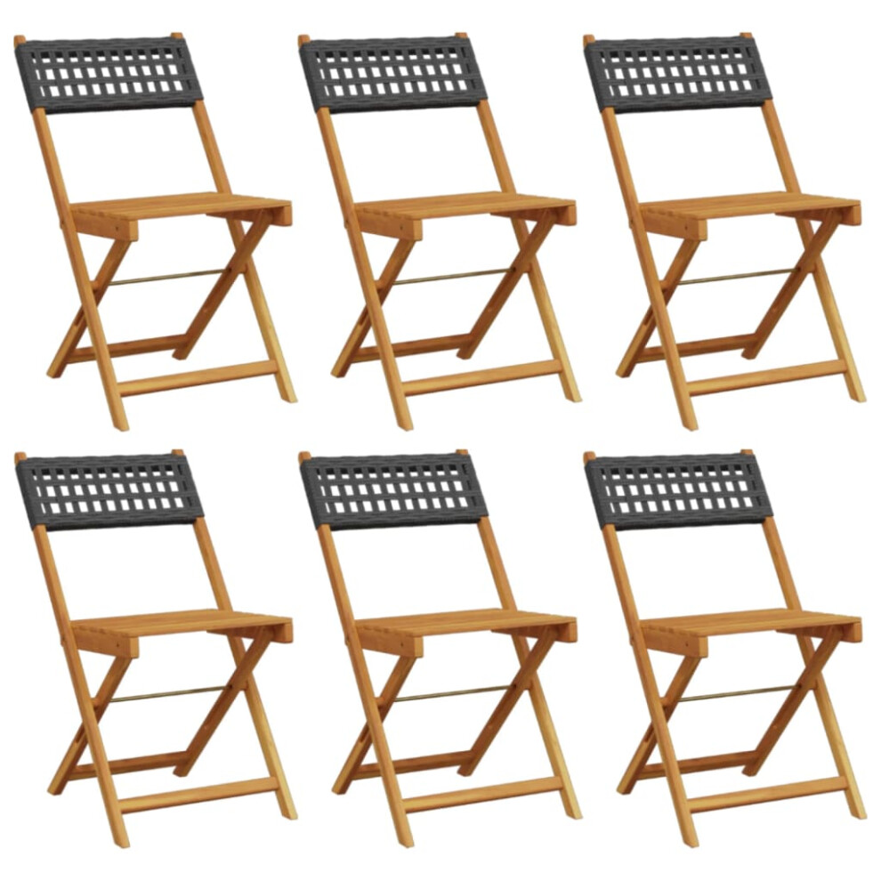 Vidaxl Black (, Pcs) Bistro Chairs Outdoor Dining Chair Solid Wood Acacia And Poly Rattan Size 6
