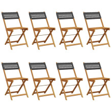 (black, 8 pcs) vidaXL Bistro Chairs Outdoor Dining Chair Solid Wood Acacia and Poly Rattan