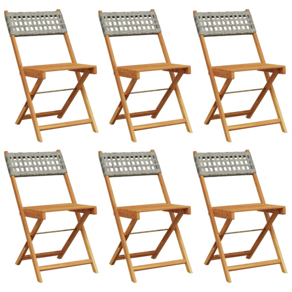 Vidaxl (Grey, 6 Pcs) Bistro Chairs Outdoor Dining Chair Solid Wood Acacia And Poly Rattan