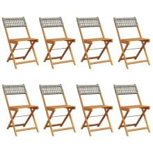 (grey, 8 pcs) vidaXL Bistro Chairs Outdoor Dining Chair Solid Wood Acacia and Poly Rattan