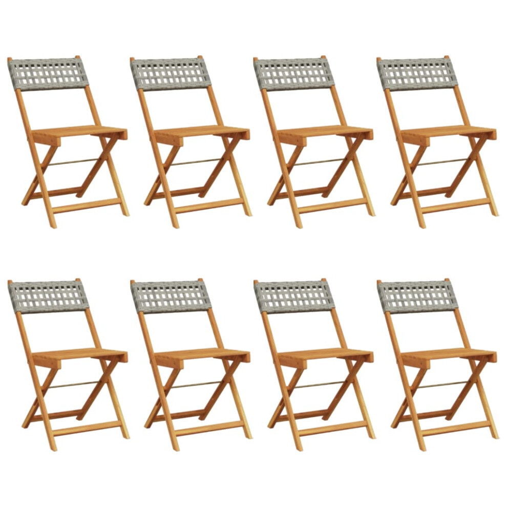 Vidaxl (Grey, 8 Pcs) Bistro Chairs Outdoor Dining Chair Solid Wood Acacia And Poly Rattan