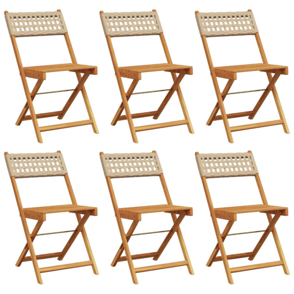 (beige, 6 pcs) vidaXL Bistro Chairs Outdoor Dining Chair Solid Wood Acacia and Poly Rattan