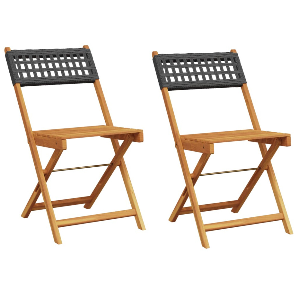 Vidaxl (Black, 2 Pcs) Bistro Chairs Outdoor Dining Chair Solid Wood Acacia And Poly Rattan