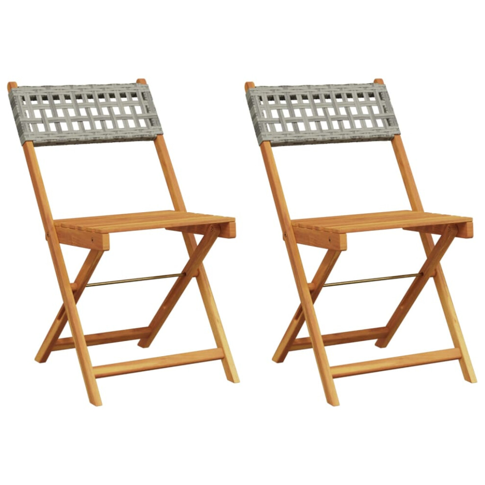 Vidaxl (Grey, 2 Pcs) Bistro Chairs Outdoor Dining Chair Solid Wood Acacia And Poly Rattan