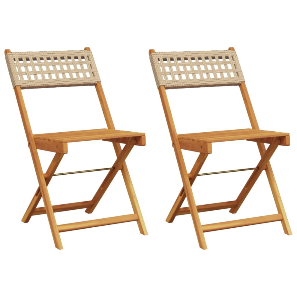 (beige, 2 pcs) vidaXL Bistro Chairs Outdoor Dining Chair Solid Wood Acacia and Poly Rattan