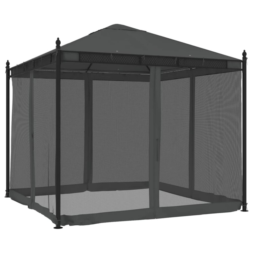 Vidaxl (Anthracite) Gazebo With Mesh Walls Pavilion Tent Marquee Balcony Shelter Steel Anthracite